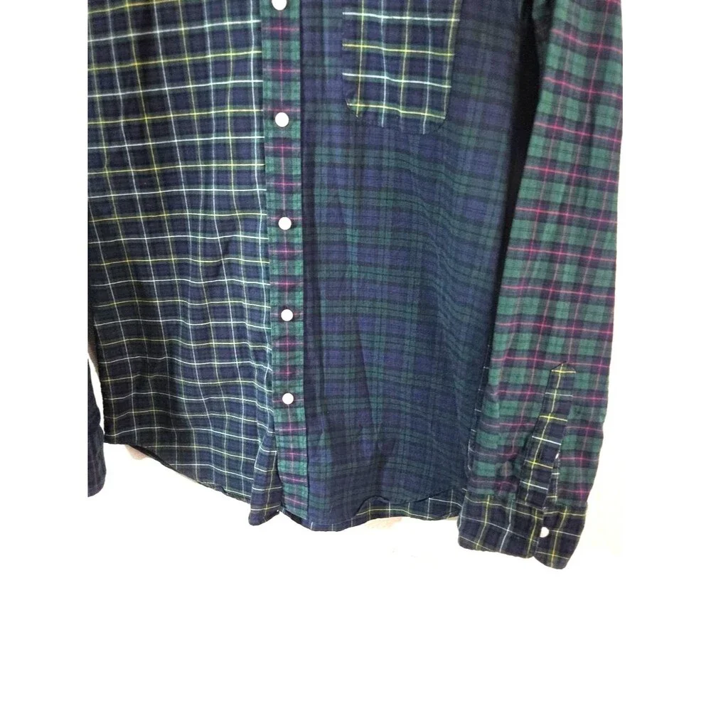 J.Crew Broken In Oxford Shirt Men M Slim Blue Plaid Patchwork Organic Cotton